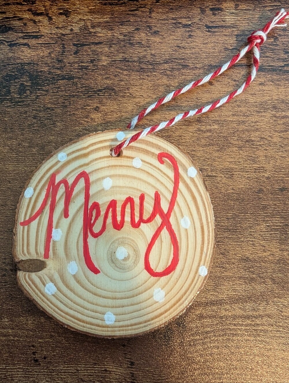 Hand Crafted Christmas Ornament Merry Wood Slice Hand Painted